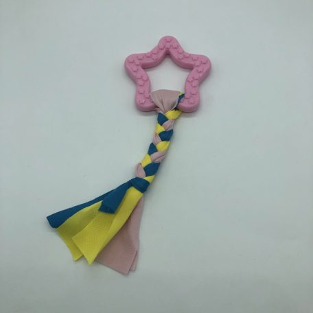 Gumi kutyajáték csillag 7,5cm - textil fonattal - rózsaszín