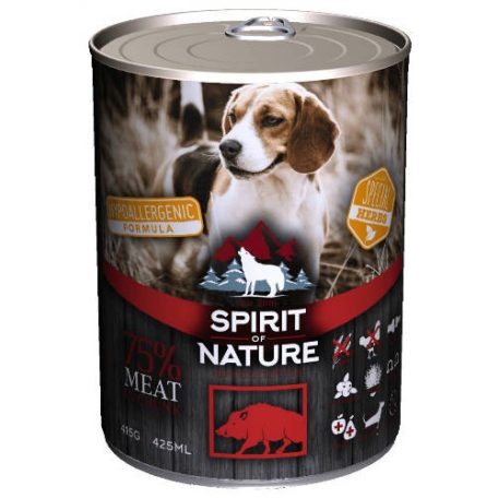 Spirit of Nature Hipoallergén KUTYA konzerv 415g Vaddisznó