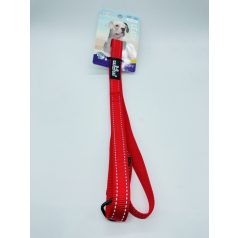   Póráz - textil, fém karabinerrel, fényvisszaverő csíkokkal - M - 2x120cm PIROS