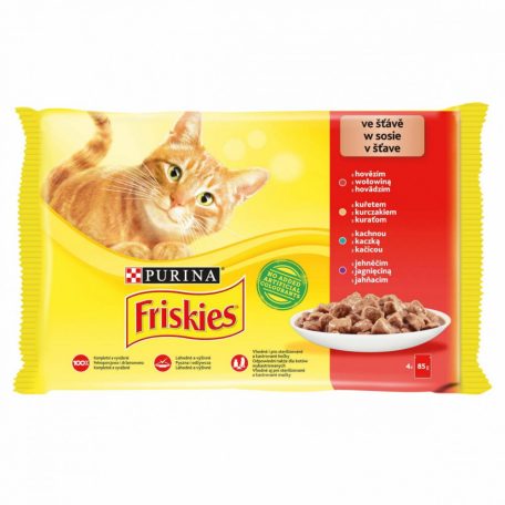 Friskies 4x85g Piros Csirke + Marha + Bárány + Kacsa  Alutasakos macskaeledel