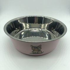   Etetőtál - rózsaszín, fém, különböző mintával, tappancsos gumi talppal 22cm 1500ml