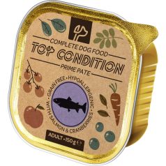   Top Condition pate Gabonamentes Hipoallergén Alutálcás kutyaeledel 150g Lazaccal és Áfonyával