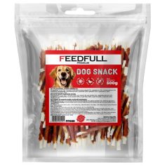   Feedfull Prémium Kacsahússal tekert bőrpálca kutya jutalomfalat 500g (FP009)