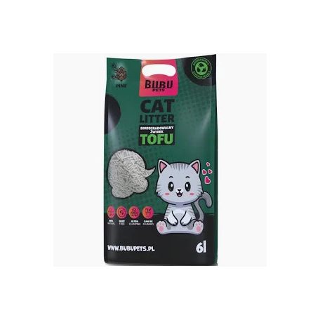 BUBU Pets Tofu Biológiailag lebomló macskaalom 2,5kg/6L Fenyő