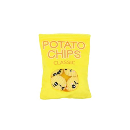 UNIQ PETS plüss kutyajáték chipses zacskó – zsinóros ropogós jutalomfalat-utánzatokkal és sípolóval 15x20cm (UDT0241-B)