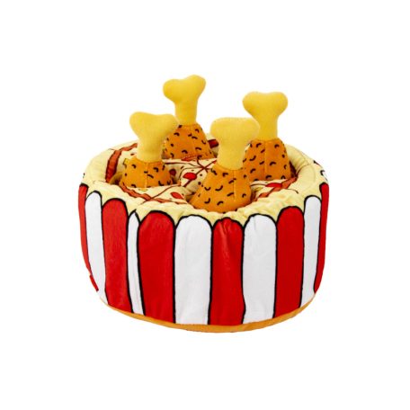 UNIQ PETS plüss kutyajáték – Kentucky vödör kivehető csirkecombokkal és sípolóval 20×20×19cm (UDT0014)