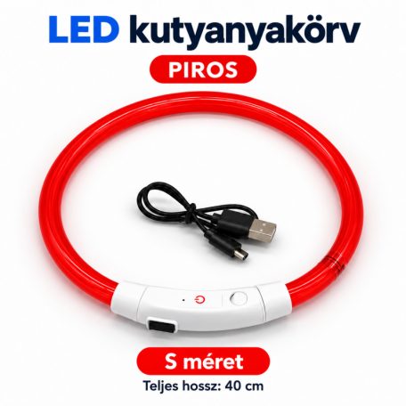 LED fényvezető szálas világító kutyanyakörv, méretre vágható –  S, Piros, (40cm)
