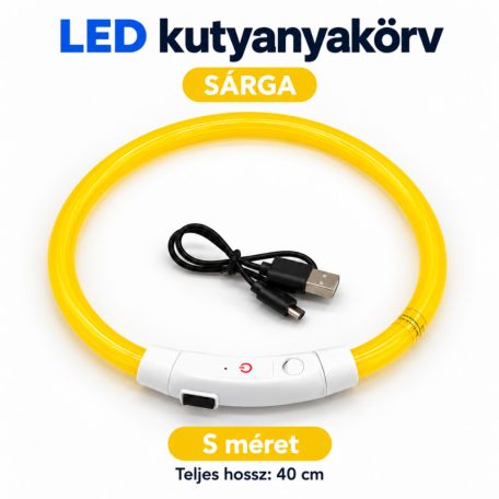 LED fényvezető szálas világító kutyanyakörv, méretre vágható –  S, Sárga, (40cm)