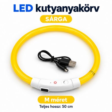LED fényvezető szálas világító kutyanyakörv, méretre vágható –  M, Sárga, (50cm)