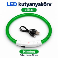   LED fényvezető szálas világító kutyanyakörv, méretre vágható –  M, Zöld, (50cm)