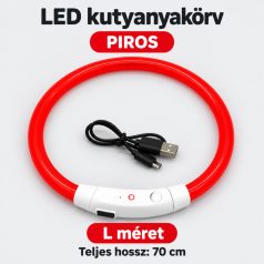   LED fényvezető szálas világító kutyanyakörv, méretre vágható –  L, Piros, (70cm)
