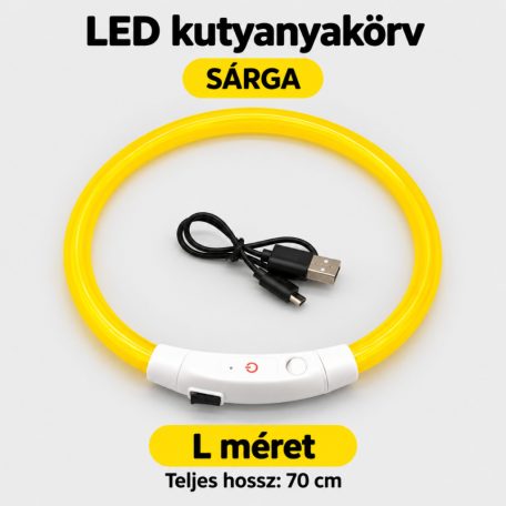 LED fényvezető szálas világító kutyanyakörv, méretre vágható –  L, Sárga, (70cm)