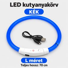   LED fényvezető szálas világító kutyanyakörv, méretre vágható – L, Kék  (70 cm)