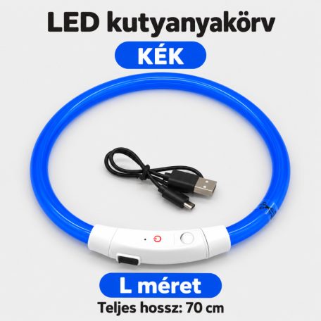 LED fényvezető szálas világító kutyanyakörv, méretre vágható – L, Kék  (70 cm)