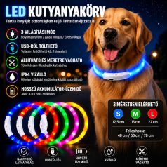   LED fényvezető szálas világító kutyanyakörv, méretre vágható – L, Kék  (70 cm)