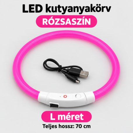 LED fényvezető szálas világító kutyanyakörv, méretre vágható –  L, Rózsaszín, (70cm)