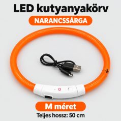   LED fényvezető szálas világító kutyanyakörv, méretre vágható –  M, Narancs, (50cm)