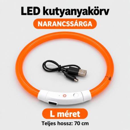 LED fényvezető szálas világító kutyanyakörv, méretre vágható –  L, Narancs, (70cm)