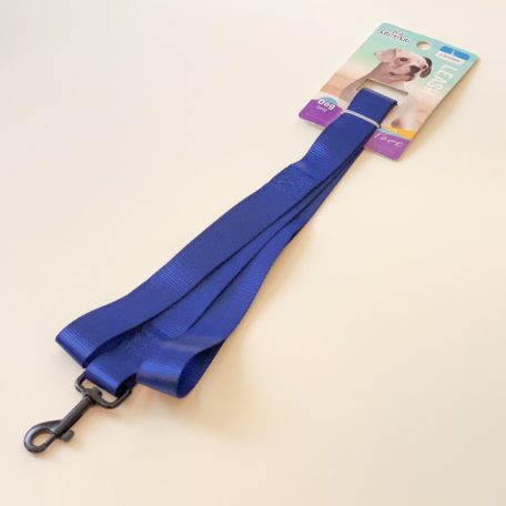 Textil póráz fekete, fém karabinerrel - L - 2,5cm x 120cm - SÖTÉTKÉK