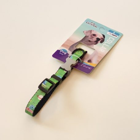 Nyakörv textil - szürke műanyag csont alakú csattal - S - 1,5cm x 30-37cm - zöld, galaxis