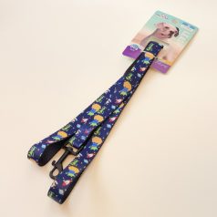   Póráz textil - fekete, fém karabinerrel - M - 2cm x 120cm - SÖTÉTKÉK, ufokkal