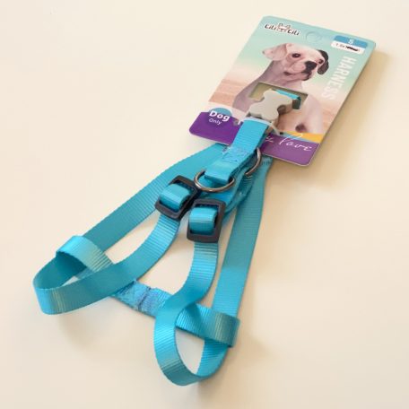 Textil hám szürke, műanyag, csont alakú csattal - S - 1,5cm x 30-45cm - VILÁGOSKÉK