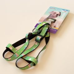   Póráz textil - szürke műanyag ámcsont alakú csattal - S - 1,5cm x 30-45cm - zöld, galaxis