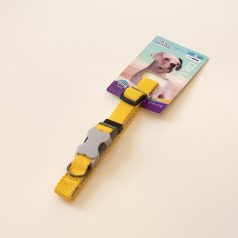  Nyakörv textil - anyagában bordázott - szürke műanyag csont alakú csattal - M - 2cm x 38-45cm - SÁRGA