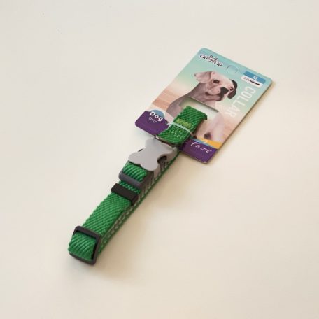 Nyakörv textil - anyagában bordázott - szürke műanyag csont alakú csattal - M - 2cm x 38-45cm - ZÖLD