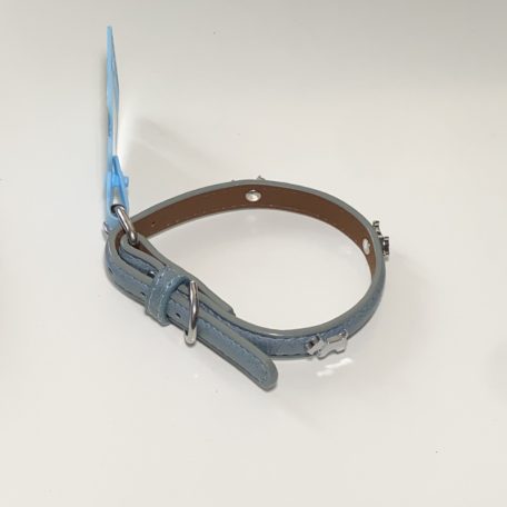 Műbőr nyakörv - kutyás szegecsekkel - 1,5cm x 27-38cm - szürke