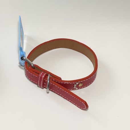 Műbőr nyakörv - tappancsos szegecsekkel - 2cm x 30-42cm - piros