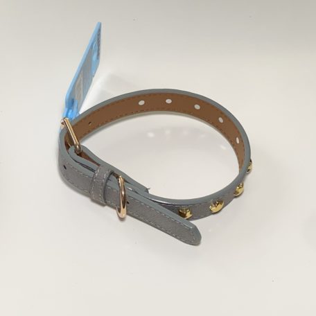 Műbőr nyakörv - csillagos szegecsekkel - 2cm x 30-42cm - szürke