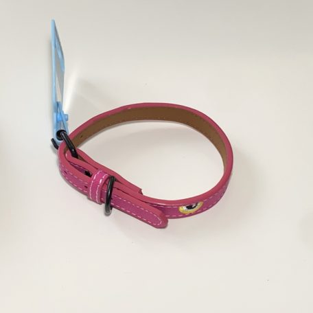 Műbőr nyakörv - hímzett szemekkel - 1,5cm x 27-38cm - rózsaszín