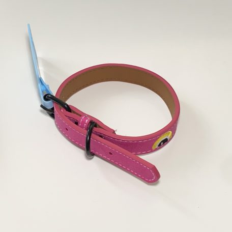 Műbőr nyakörv - hímzett szemekkel - 2cm x 30-42cm - rózsaszín