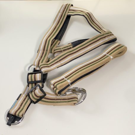 Kutyahám szett bézs-zöld csíkos kb. 75-95cm körméret + 4x120cm póráz 