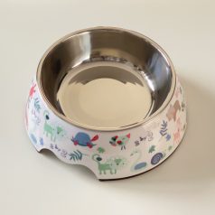   Masszív falú, fém betétes, műanyag tál - 22cm/700ml - színes állatmintákkal