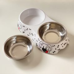   Masszív falú, fém betétes, DUPLA műanyag tál - 32x15cm 2x350ml - kutyafejjel