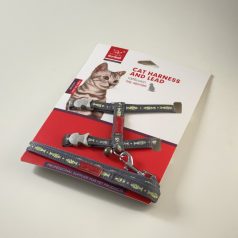 Macskahám szett, hal mintával, csengettyűvel - SZÜRKE