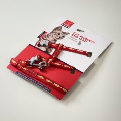 Macskahám szett, hal mintával, csengettyűvel - PIROS