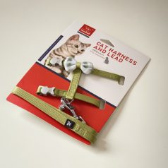 Macskahám szett, kockás masnival, csengettyűvel - BARNA